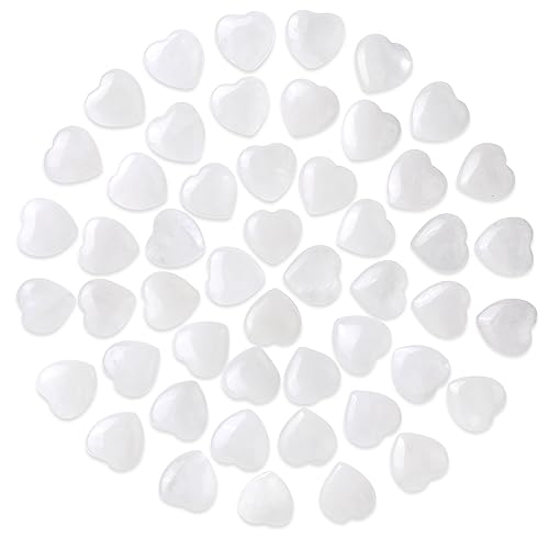 Gerrii 50 Pcs Heart Healing Stone Bulk Quartz Heart Inspirational Stones Gift for Women Love Pocket Polished Natural Energy Balancing Meditation 0.8 Inch(Clear) - color: Clear