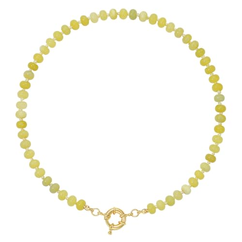 KissYan Beaded Gemstone Necklace for Women, Natural Stone Beach bead Necklace, 18" Boho Summer Handmade Jewelry Gifts - color: Lemon Jade