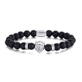 Ourania Onyx Lion Stone Bracelet Men - Black Onyx Beaded Stainless Steel Leo Head Bracelet Women 8mm - color: Silver