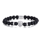 Ourania Onyx Lion Stone Bracelet Men - Black Onyx Beaded Stainless Steel Leo Head Bracelet Women 8mm - color: Silver