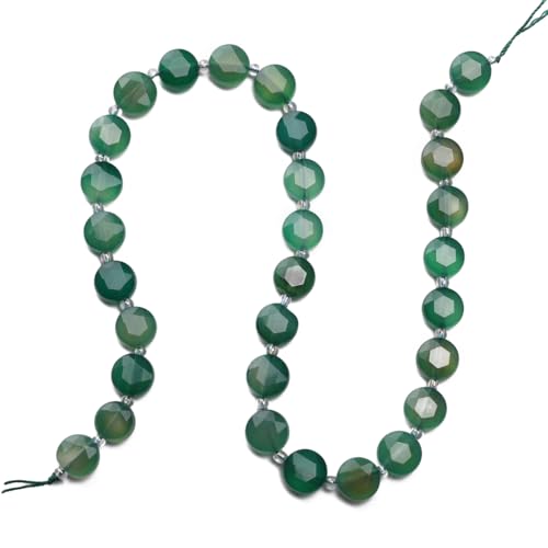 BEADIA Natural Faceted Green Agate Rondelle Disk Stone Beads 10x5mm 37cm for DIY Chain Jewelry Making - color: Green Agate