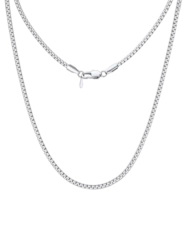 ChainsHouse Flat Box Chain Necklace Men, 2/4/6/8mm Round Link Chain Necklaces, Stainless Steel/Black/14K Gold Plated Mens Jewelry, 14"-30" Length, Come Gift Box - color: A-2mm-stainless, size: 14 Inches