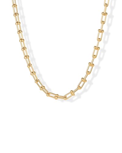 PAVOI 14K Gold Plated Chunky Chain Choker Necklaces for Women | Gold Statement Graduated Link Chain Necklace | Bold Oval Link Barbell Links Paperclip Chains - style: U-Shaped