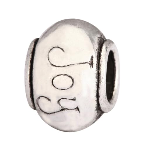 40pcs Joy Beads Large Hole Happiness Round Loose Beads (4.5mm Hole) Antique Silver Metal Spacer for DIY Craft Jewelry Making MEC-C10 - size: Joy Round Bead