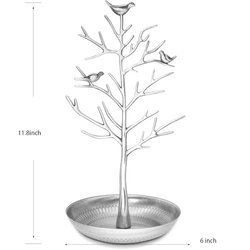 Inviktus Silver Birds Tree Jewelry Stand Display Earring Necklace Holder Organizer Rack Tower-silver - color: antique silver