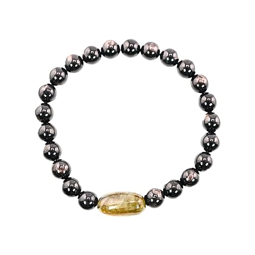 Black Obisidian Bracelets for Men 8" Inch Full Stretch Healing Crystal Bracelet, Beaded Charm Bracelet for Men Gifts Fathers Day Anniversary Birthday Gifts for Him - color: Hypersthene & Labradorite Charm Bracelets