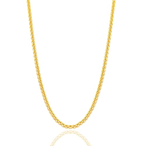2.5mm/3mm/4mm Silver/Gold Stainless Steel Wheat Chain Necklace Jewelry for Men Women - size: 18 Inches, style: 2.5mm-Gold