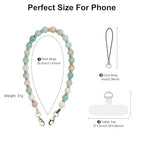 TEAMOLA Natural Stone Phone Charm, Handmade Crystal Cellphone Chain for Universal, Beaded Healing Anti Theft Phone Wrist Strap with Tether Tab, Amazonite - color: Green & Blue