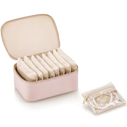 VLANDO Jewelry Box with 8 Velvet Jewelry Bags Travel Jewelry Case for Mothers Day Mom Gifts, Jewelry Organizer Necklace Rings Earrings Bags Gift Ideas for Birthday Bride (Pink) - color: 8PCS-Pink