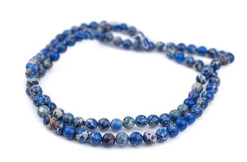 The Bead Chest Blue Sea Sediment Jasper Beads (8mm): Organic Gemstone Round Spherical Energy Stone Healing Power Crystal for Jewelry Bracelet Mala Necklace Making - color: Blue Sea Sediment Jasper, size: 8mm