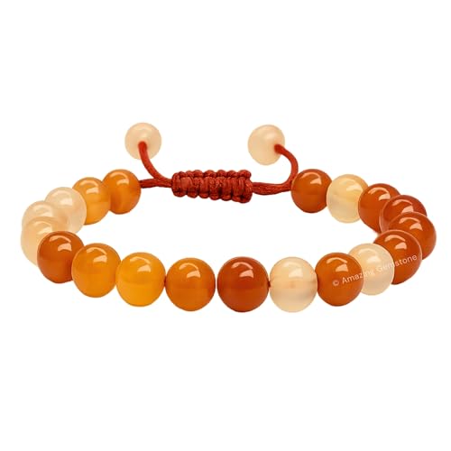 Amazing Gemstone Carnelian Bracelet for Women Men's Gifts - Protection Healing Crystal Bracelet - 8mm Gemstone Beaded Adjustable Bracelet - color: Carnelian
