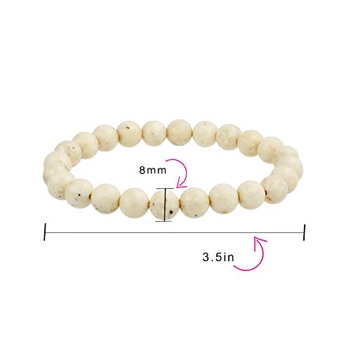 Bling Jewelry Natural Multi Color Semi Precious Gemstone Round Bead 8MM Strand Stackable Stretch Bracelet For Women Men Teen Unisex - color: Beige Jasper