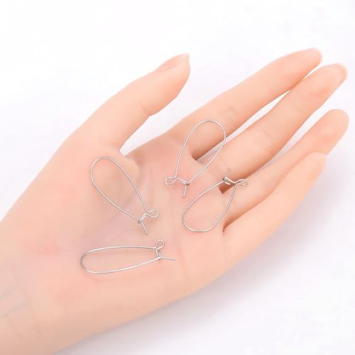 Adabele 50pcs 316 Grade Surgical Stainless Steel Hypoallergenic Earring Hooks, 36mm Kidney Ear Wire, 20 Gauge, Stainless Steel Gray - size: 36mm (1.42 inch) Long