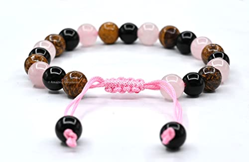 Amazing Gemstone Bracelet for Breaking Attachments Manifestation - Rose Quartz Mariyam Jasper Black Obsidian Bracelet Set for Men Women Healing Calming Anxiety Stress Relief Gifts (Adjustable) - color: Breaking Attachments