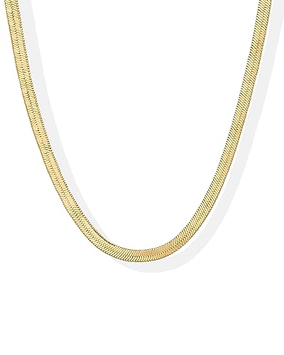 PAVOI 14K Gold Plated Curb Paperclip Box Sphere Bead Snake Herringbone and Figaro Chain Adjustable Necklace - style: Snake-L