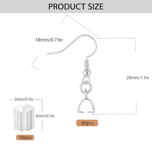 180PCS Earring Making Kits Silver Earring Hooks Hypoallergenic Ear Wires Fish Hook for DIY Jewelry Making Bulk Pack - color: Silver