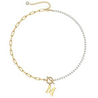 Yoosteel Pearl Initial Necklace for Women, Dainty Pearl Chain Choker Initial Necklaces for Women Toggle Clasp Paperclip Link Chain Necklace Jewelry Gifts - color: Gold, style: M