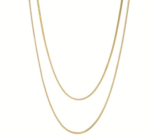 14K Yellow Gold Box Chain Necklace for Women and Men, Genuine Gold (0.6mm、1mm - Lengths from 16 to 30 Inches) - size: 22inch, style: 1mm