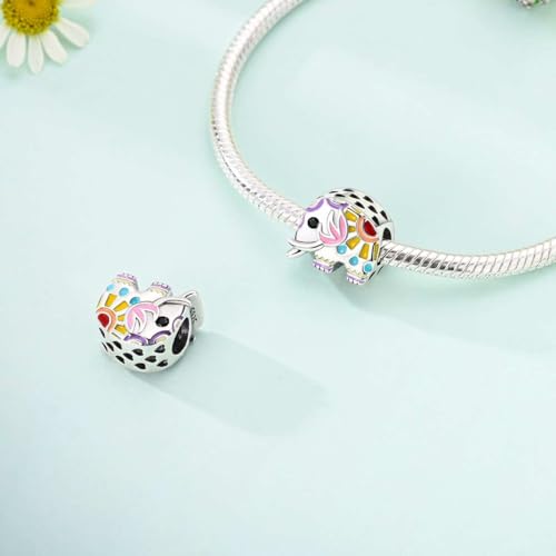 LAZA 925 Sterling Silver Charm for Bracelet Necklace Dangle Love Mom Butterfly Party Charm Beads Pendants DIY Jewelry for Women - color: Colorful Elephants