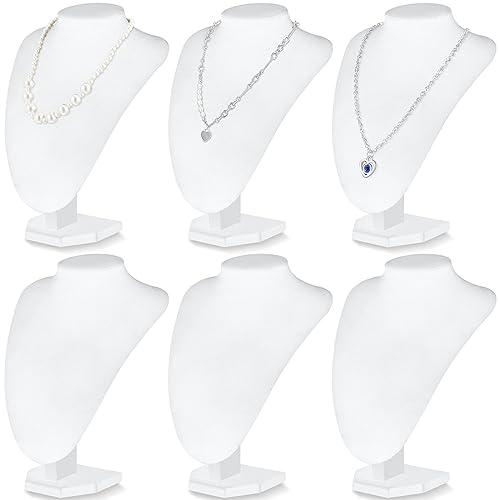 Huquary 6 Pcs Necklace Display Stand Necklace Holder Jewelry Bust Display Stands for Selling Home Store Trade Shows Photography Props Retail(White,Velvet) - color: White