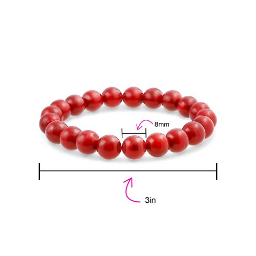 Bling Jewelry Natural Multi Color Semi Precious Gemstone Round Bead 8MM Strand Stackable Stretch Bracelet For Women Men Teen Unisex - color: Red Calcite