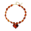 GZQ Chunky Gold Heart Necklace for Women, Resin Beaded Chain with Puff Heart Adjustable Clasp, Perfect for Daily Wear Party Date Streetwear Outfits Fashion Jewelry Gift - color: Brown