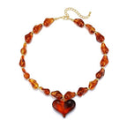 GZQ Chunky Gold Heart Necklace for Women, Resin Beaded Chain with Puff Heart Adjustable Clasp, Perfect for Daily Wear Party Date Streetwear Outfits Fashion Jewelry Gift - color: Brown