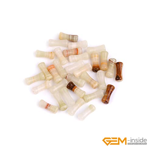 GEM-Inside 30Pcs 5x12mm Natural Yellow Afghanistan Nephrite Jade Stone Plant Bamboo Knot Bone Charms Beads for Jewelry Making Power Energy Chakra Stone Beads - color: Yellow Afghanistan Nephrite Jade