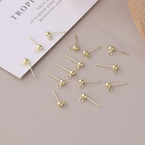 50PCS 14K Gold and Silver Ball Earring Posts Hypoallergenic Earring Studs Ball Ear Pin with 925 Sterling Silver Post for DIY Jewelry Making Findings - color: B Style -14K Gold and Silver Smooth Ball