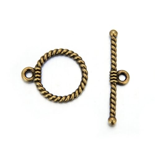Adabele 20 Sets Corrugated Toggle Clasp 15.3mm (0.6 Inch) T-Bar Closure Tarnish Resistant Antique Bronze for Necklace Bracelet Craft Jewelry Making MC-AF56 - size: 15.3mm Corrugated Toggle