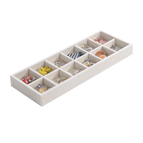 Divided Drawer Organizer Tray, Velvet Jewelry Storage Tray, Necklace Bracelet Ring Earring Display Tray,Bedside Nightstand Desk Holder Tray for Phone Watch Sunglasses Cosmetics Storage/Beige/12grid - color: Beige, size: Grid12