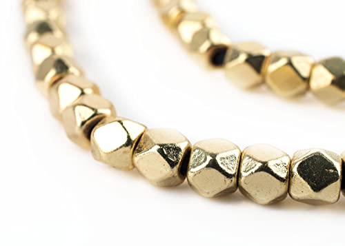 The Bead Chest Cornerless Cube Beads - Full Strand of Faceted Ethnic Metal Spacers (6mm, Gold) - color: Gold, size: 6mm