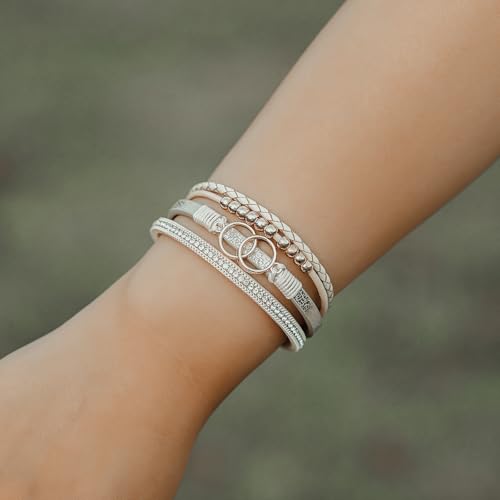 FANCY SHINY Mothers Day Gifts Boho Leather Wrap Bracelet Stackable Infinity Chunky Cuff Bracelets Western Hippie Outfits Jewelry Valentine Gifts for Women - color: Gold