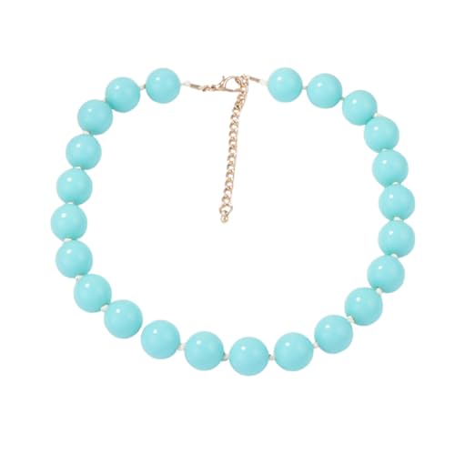 Caiyao Bohemian Colorful Acrylic Round Beaded Choker Necklaces Handmade Adjustable Resin Beads Clavicle Rope Necklace for Women Men Ethnic Costume Party Vacation Jewelry Gifts - color: Light blue