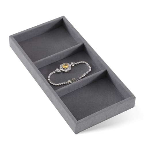 Dark Blue Jewelry Display Tray Ring Necklace Earring Bangle Organizer Multifunctional Storage Case for Jewelry Showcase (Long 3 Grids Tray) - color: 07-3 Gird Tray