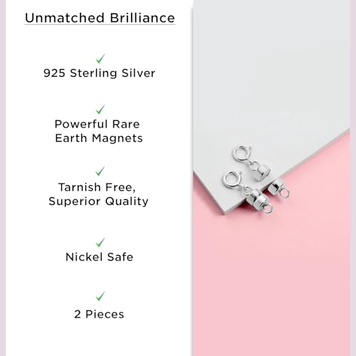 Jewelili Sterling Silver Round Magnetic Clasp Converter | Converts Necklaces or Bracelets with Spring Ring Clasp | 2 Pieces | Gift Box Included | Timeless Fashion Jewelry - color: Sterling Silver, size: 2 Clasp