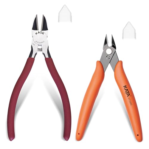 KATA 2-Pack Wire Cutters Set: 5 Inch Mini Micro Wire Cutter and 6 Inch Side Cutter for Electronics - Flush Cutting for Crafting Floral Models Jewelry Making DIY- Sharp Clean Cut Spring-loaded Plier - color: 2 Pack 5 Inch + 6 Inch Set Red and Orange