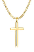 Fiusem Easter Basket Stuffers Cross Necklace for Men and Women, 14K Gold Plated Mens Cross Necklaces with 3.5mm Cuban Chain, Stainless Steel Pendant Chain 16-24 Inches - size: 22 Inches, style: Medium gold cross:1.8"*1.05"