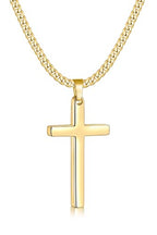 Fiusem Easter Basket Stuffers Cross Necklace for Men and Women, 14K Gold Plated Mens Cross Necklaces with 3.5mm Cuban Chain, Stainless Steel Pendant Chain 16-24 Inches - size: 20 Inches, style: Medium gold cross:1.8"*1.05"