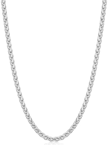 Fiusem Black Wheat Chains for Men and Women, 2/2.5/3/4/5mm Stainless Steel Necklace Chain, Mens Necklace Jewelry Gift 16-28 Inch - size: 18 Inches, style: Silver 2.1MM
