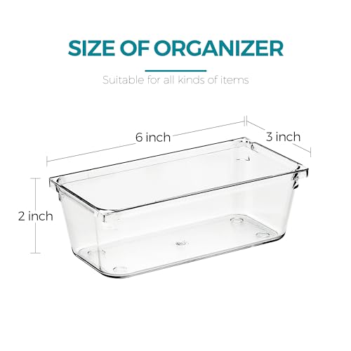 12 Pack Drawer Organizer - 3" X 6" Clear Acrylic Storage Bins with Non-Slip Pads, Versatile Desk Tray for Makeup, Jewelry, Kitchen, Bathroom, and Office Organization - size: 3"x 6"