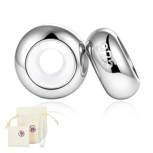 GW Stopper Charms 925 Sterling Silver Round Rondelle Spacer Beads with Exquisite Velvet Bag for Charm Bracelets for Women - color: Silver-2PCS