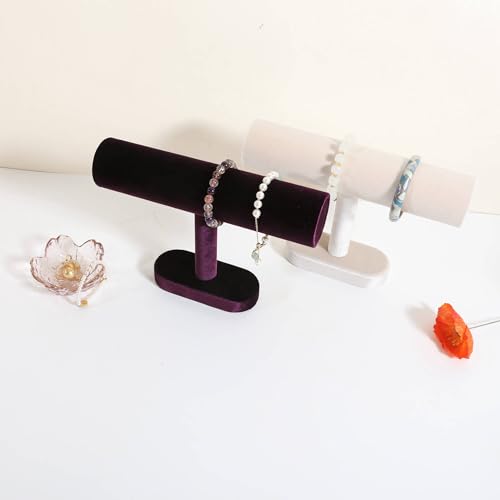 Bracelet T Bar Display for Selling, Wahtch Stand Jewelry Display, Velvet Bangle Holder Organizer【Purple】 - color: Purple