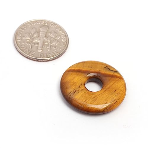JOE FOREMAN 20mm Yellow Tiger Eyes Natural Gemstone Ring Circle Donuts Pendant Charms Beads for Jewelry Making 1Pcs - color: Yellow Tiger Eyes, size: 20mm