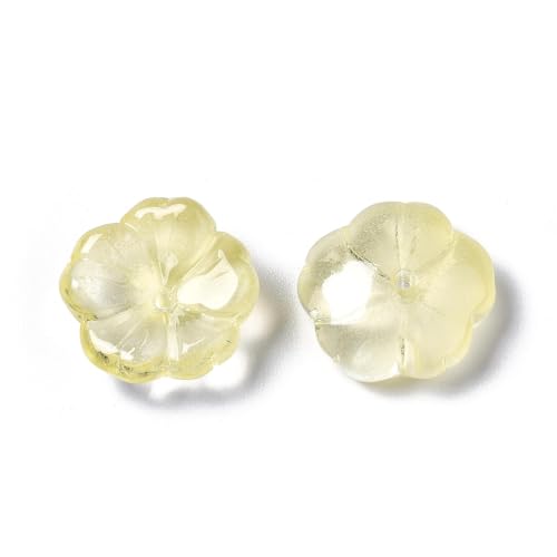 KISSITTY 100pcs Flower Glass Beads Yellow Crystal Aesthetic Flowers Drilled Bead Caps Charm Spacers for DIY Necklaces Earrings Bracelets Jewelry Craft Making for Women - color: Yellow