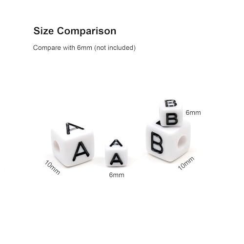 MELIUS 252Pcs 10x10mm Acrylic Large Letter Beads, Square Big Alphabet Paracord Beads for Jewelry Making, DIY Necklaces Collars, Key Chains, Bracelets (White)