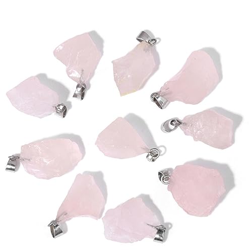10pcs Irregular Raw Natural Rose Quartz Rock Stone Pendant Healing Crystal Chakra Gemstone Charm for Jewelry Making DIY Necklace Earrings Accessories Reiki - color: Rose Quartz