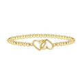 Mothers Day Gifts - Beaded Bracelets for Women 14K Silver Gold Plated Stretch Handmade Ball Bracelets Cute Charm Bracelet Dainty Stackable Cross Heart Bow Wave CZ Circle Trendy Jewelry Easter Gifts - color: double-heart
