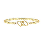 Mothers Day Gifts - Beaded Bracelets for Women 14K Silver Gold Plated Stretch Handmade Ball Bracelets Cute Charm Bracelet Dainty Stackable Cross Heart Bow Wave CZ Circle Trendy Jewelry Easter Gifts - color: double-heart