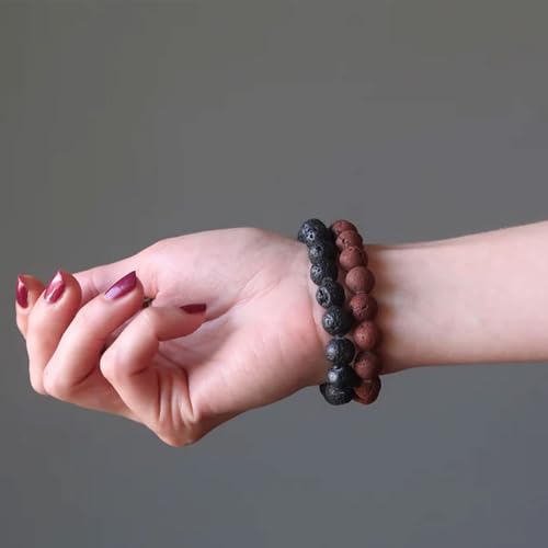 RANKEEF Tiger Eye Bracelet For Men 8MM Natural Stone Stretch Adjustable Black Crystal Beaded Bracelet for Men Women Gifts - color: 3 Lava, tigers-eye, black-onyx